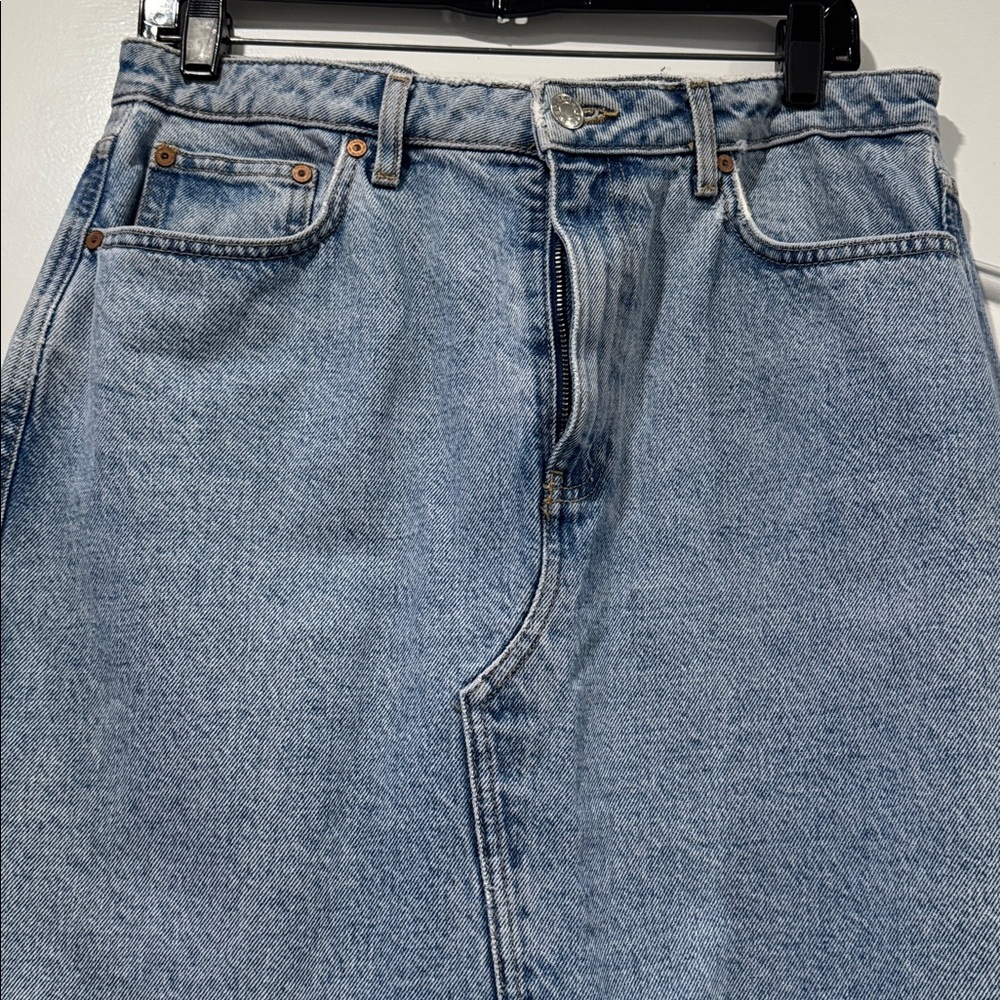 Mango Blue Split Denim Maxi Skirt Size Large - Picture 3 of 8